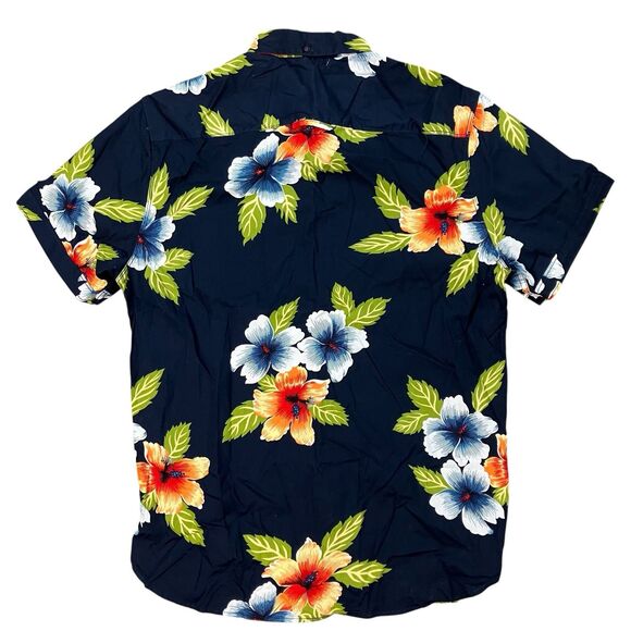 MBX Denim Wear Shirt Mens L Navy Cotton Hawaiian Colorful Button-Down Floral New - Picture 9 of 10